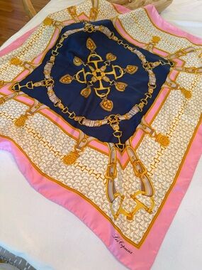 Les Copains 100% Silk Scarf with Equestrian Chain Motif